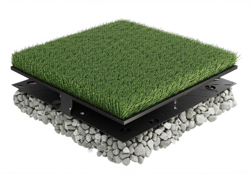 Cross-section showing layers of pet-friendly turf and infill